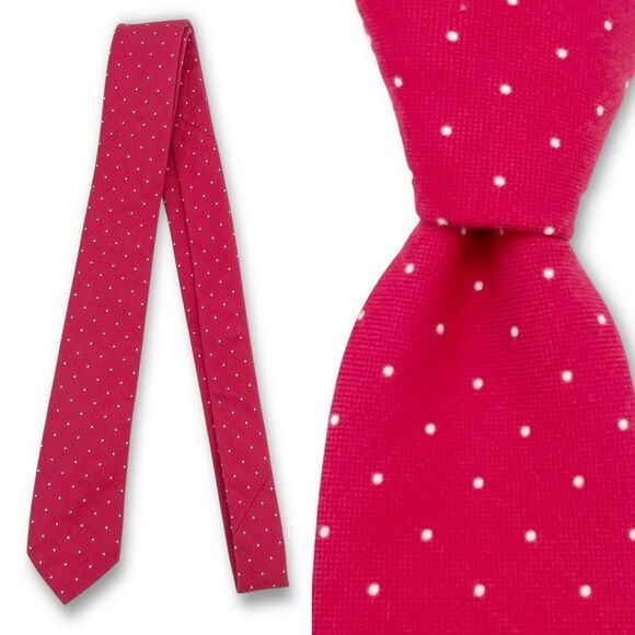 Original Penguin Red Polka Dot Tie Silk Cotton Blend Slim Neck Tie Point Necktie - Picture 1 of 12